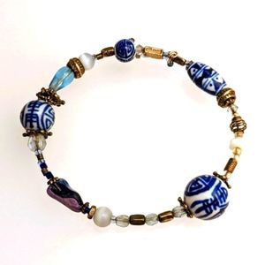 Vintage "Chinoiserie" Chinese Beaded Wire Bracelet